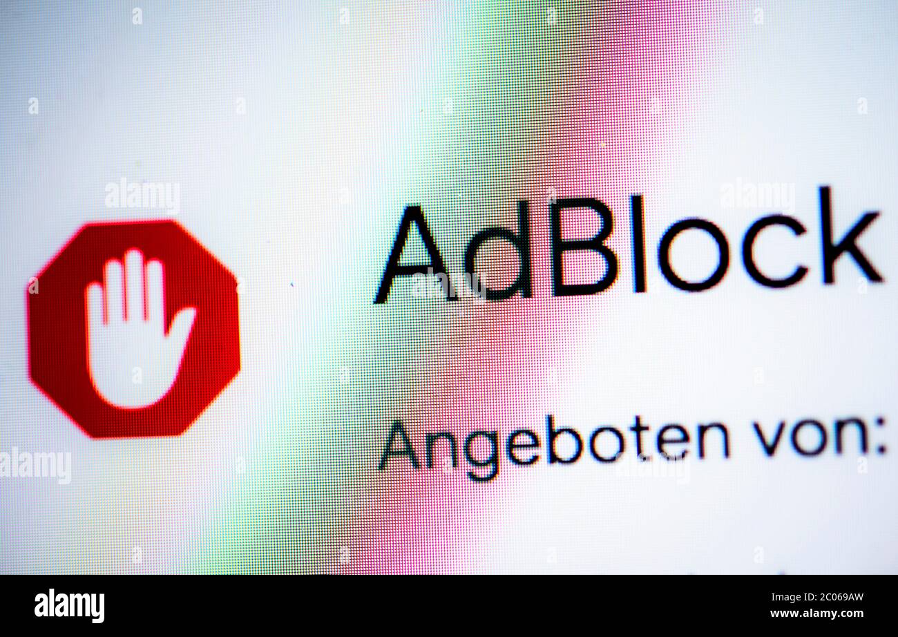 Adblock, adblocker, bloqueur de publicité, capture d'écran, plein écran Banque D'Images