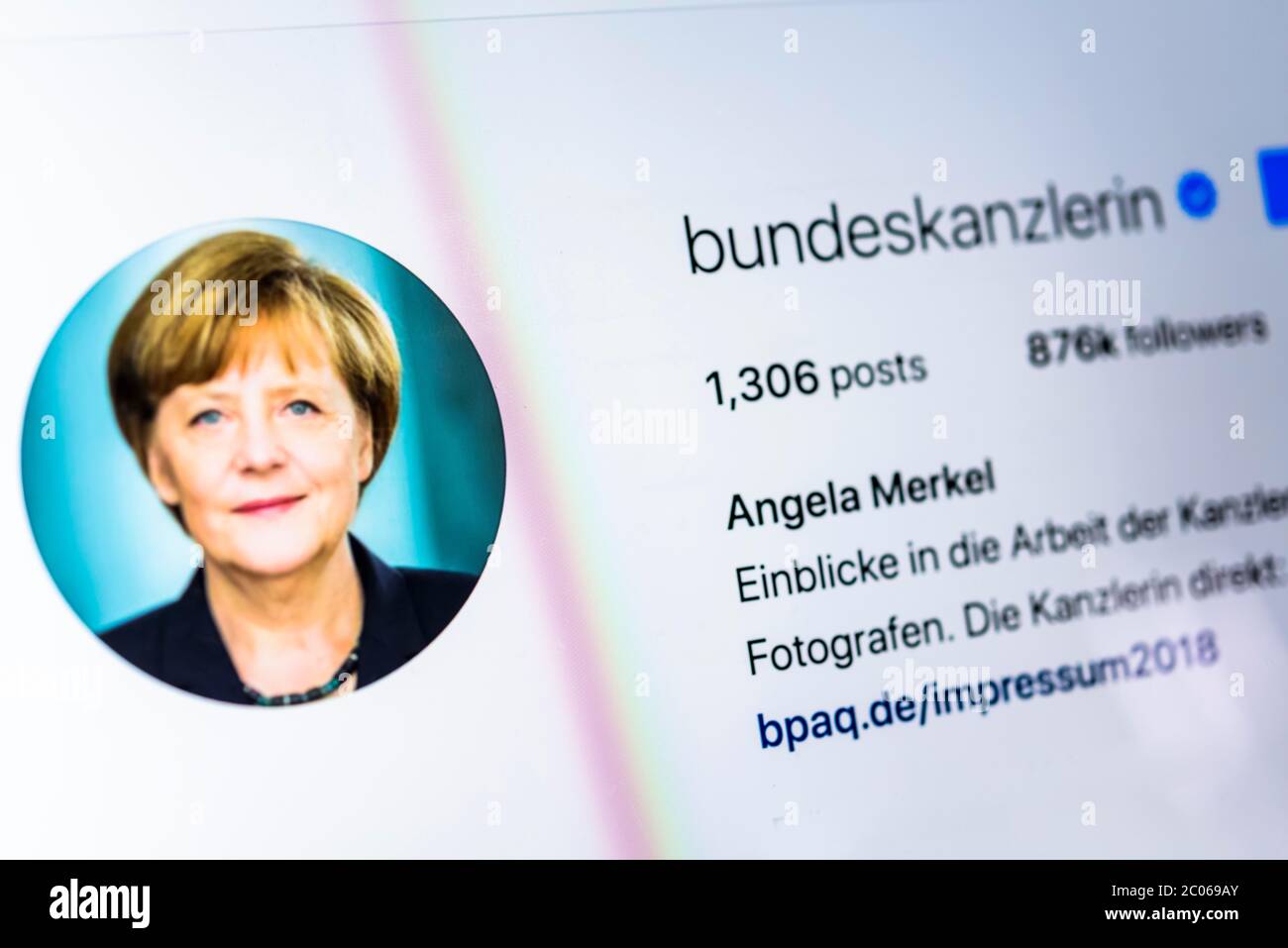 Page Instagram officielle d'Angela Merkel, @AngelaMerkeICDU, Chancelière allemande, Capture d'écran, détail Banque D'Images