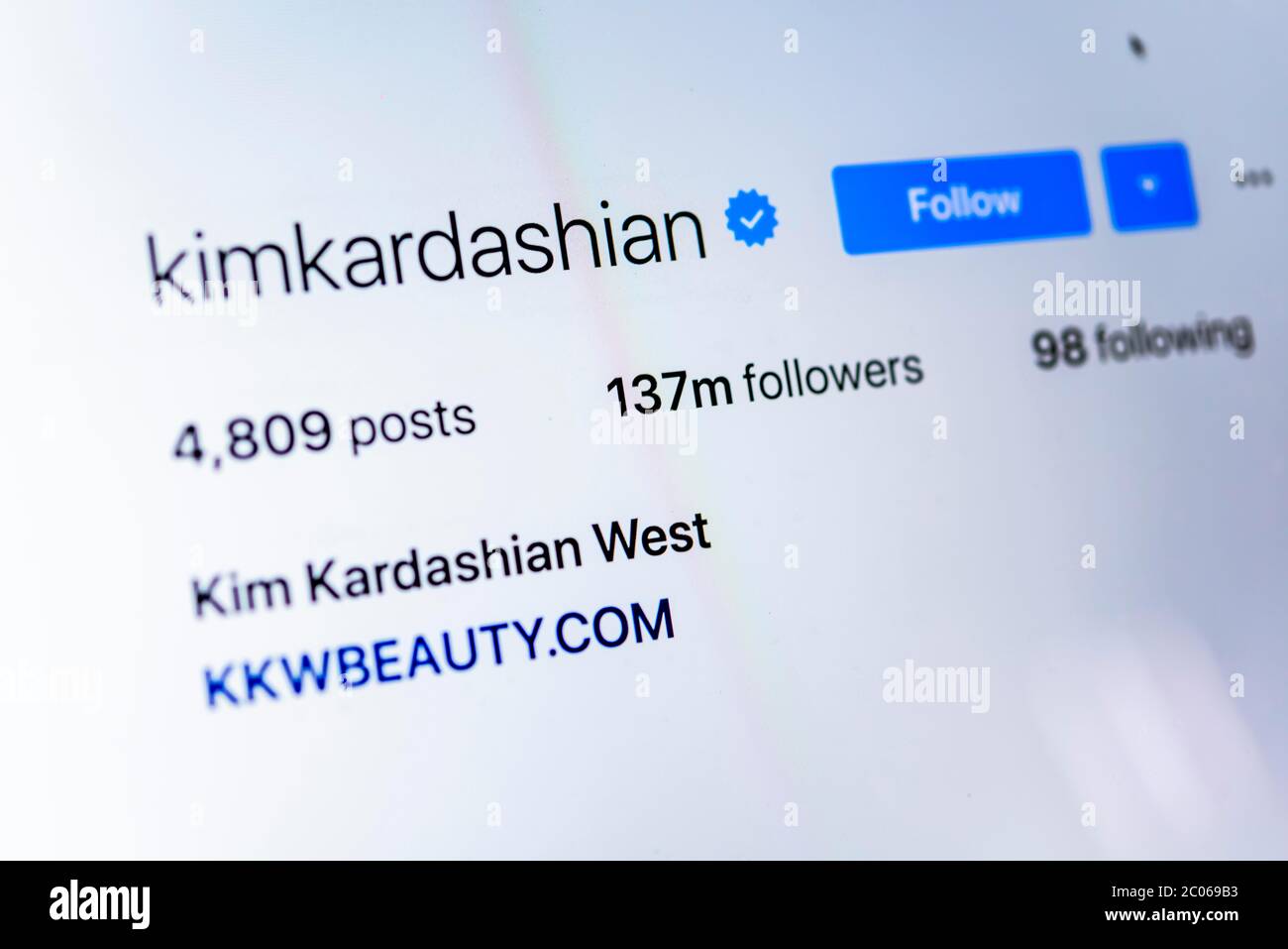 Page Instagram officielle de Kim Kardashian, influenceur, @kimkardashian, capture d'écran, détail Banque D'Images