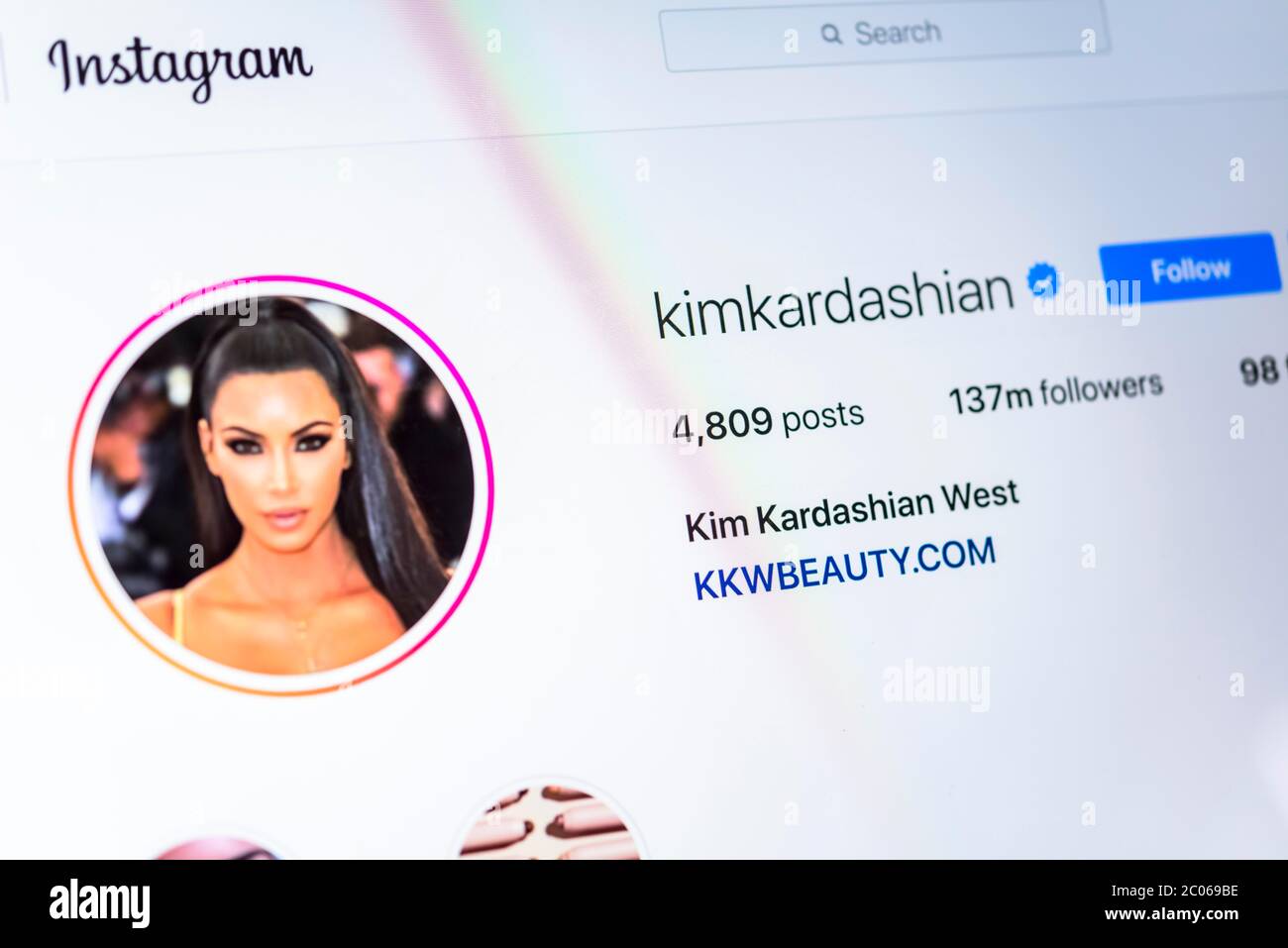 Page Instagram officielle de Kim Kardashian, Influencer, @kimkardashian, Capture d'écran, détail Banque D'Images