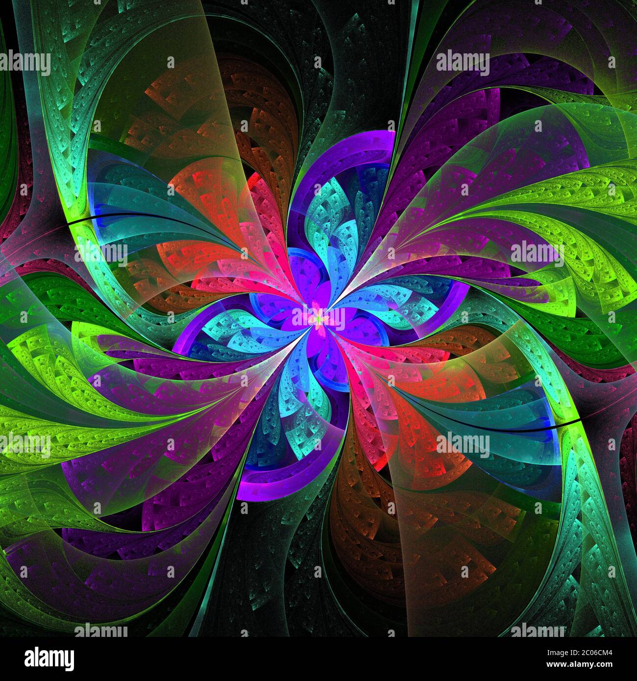 Fleur fractale multicolore. Graphiques générés par ordinateur. Banque D'Images