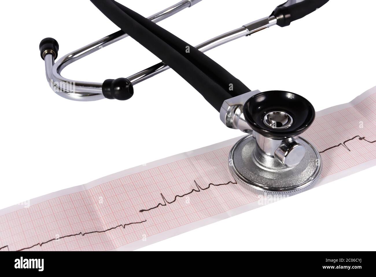 Phonendoscope et cardiogramme sur fond blanc Banque D'Images