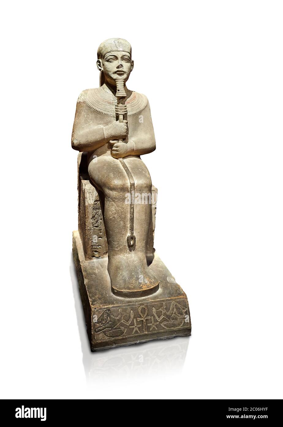 Ancienne statue égyptienne de Ptah - calcaire - Nouveau Royaume. 18e dynastie, règne d'Amenhotep III (1390 - 1353 av. J.-C.), Karnac. Musée égyptien, Turin. whi Banque D'Images