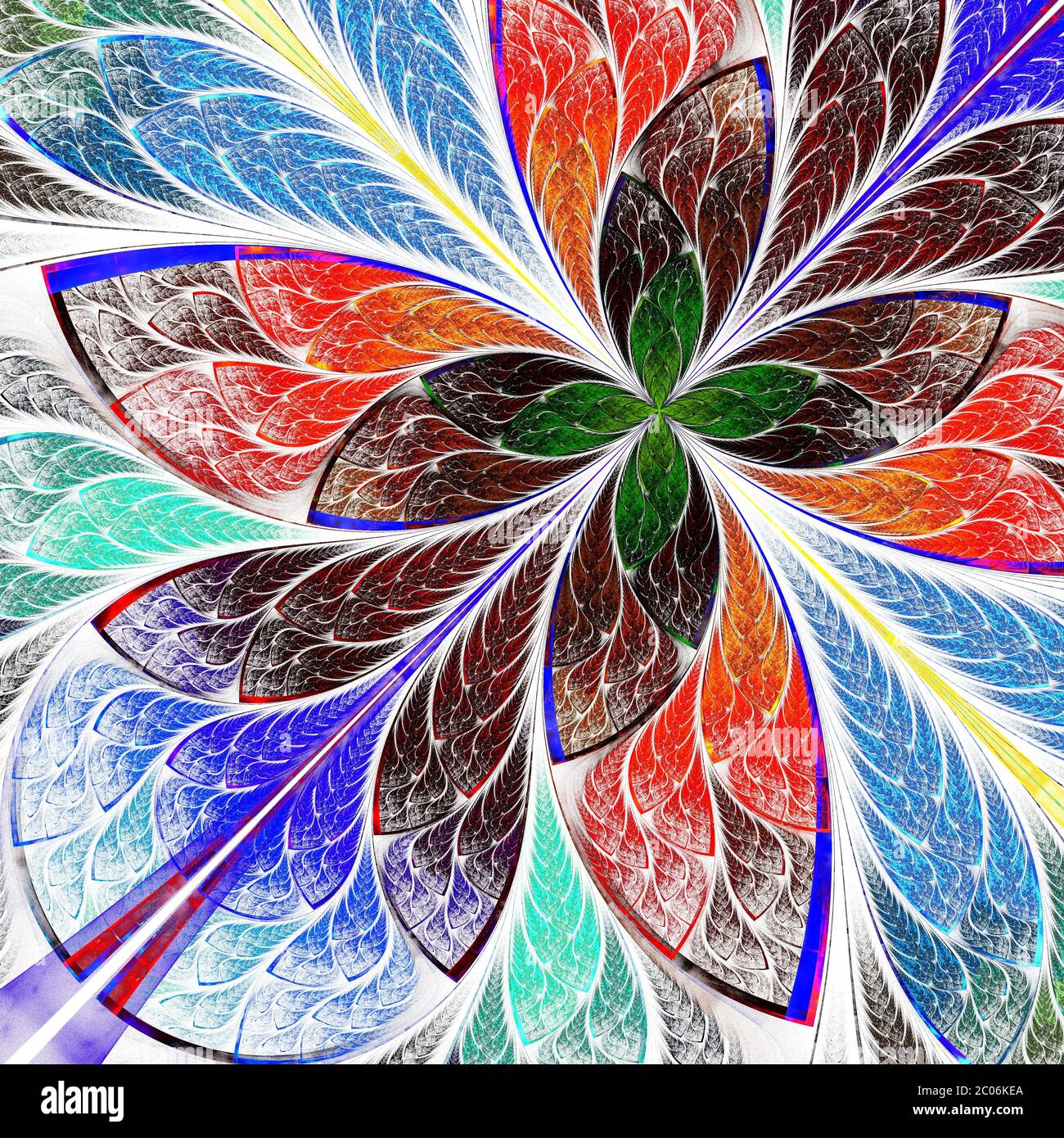 Belle fleur fractale multicolore. Graphiques générés par ordinateur. Banque D'Images