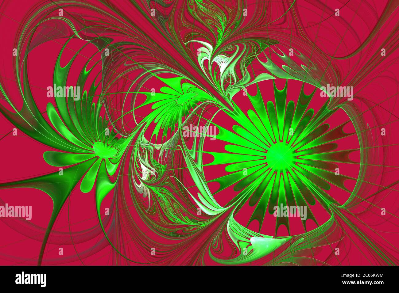 Fond floral. Palette verte et violette. Conception fractale. Graphiques générés par ordinateur. Banque D'Images