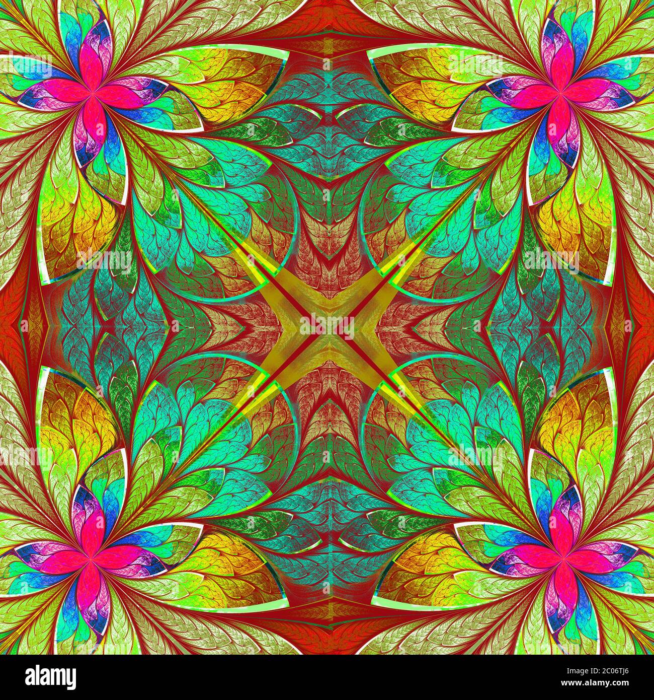 Multicolore magnifique fractal en vitraux. Graphiques générés par ordinateur. Banque D'Images