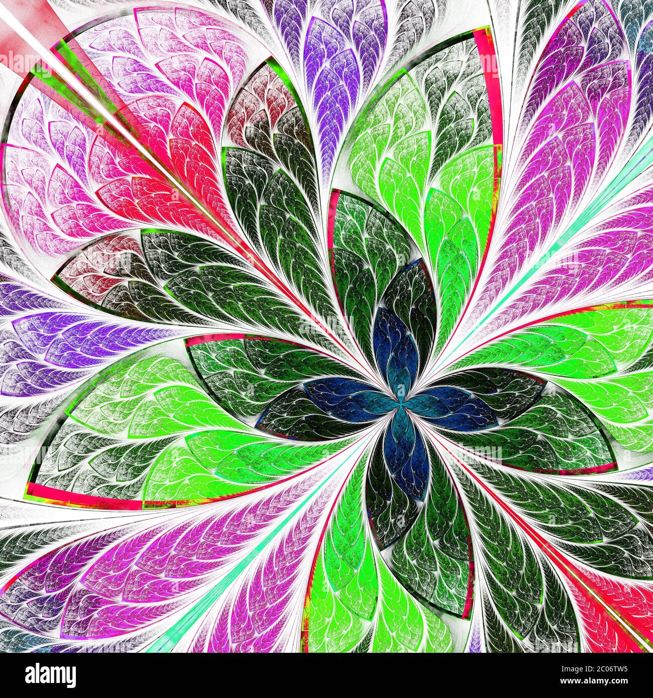 Belle fleur fractale multicolore en vitraux. Graphiques générés par ordinateur. Banque D'Images