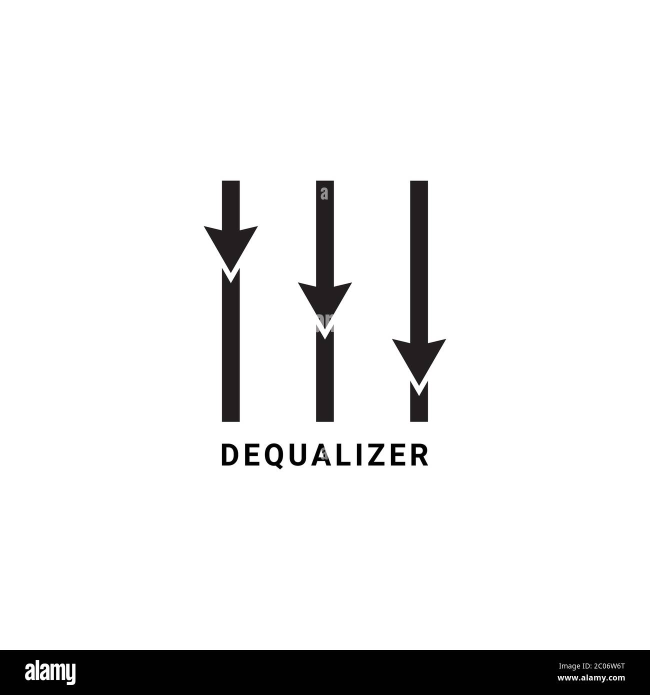 Modèle de logo de l'égalisateur. La flèche vers le bas se fond avec le concept d'égaliseur. Expliquer la dégradation des performances, les pertes, la récession et autres éléments connexes. Illustration de Vecteur