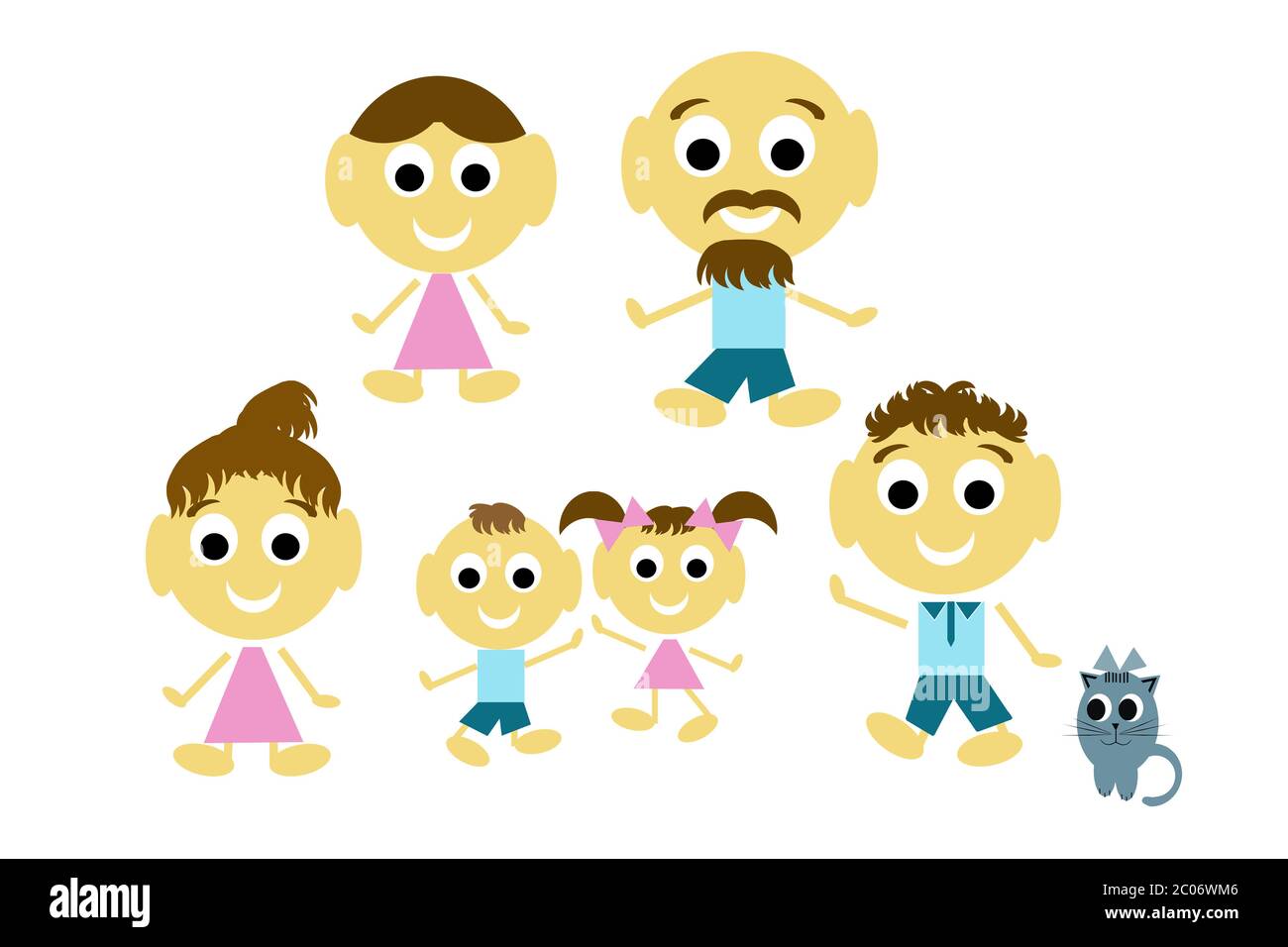Famille joyeuse, famille de trois générations et chat Banque D'Images
