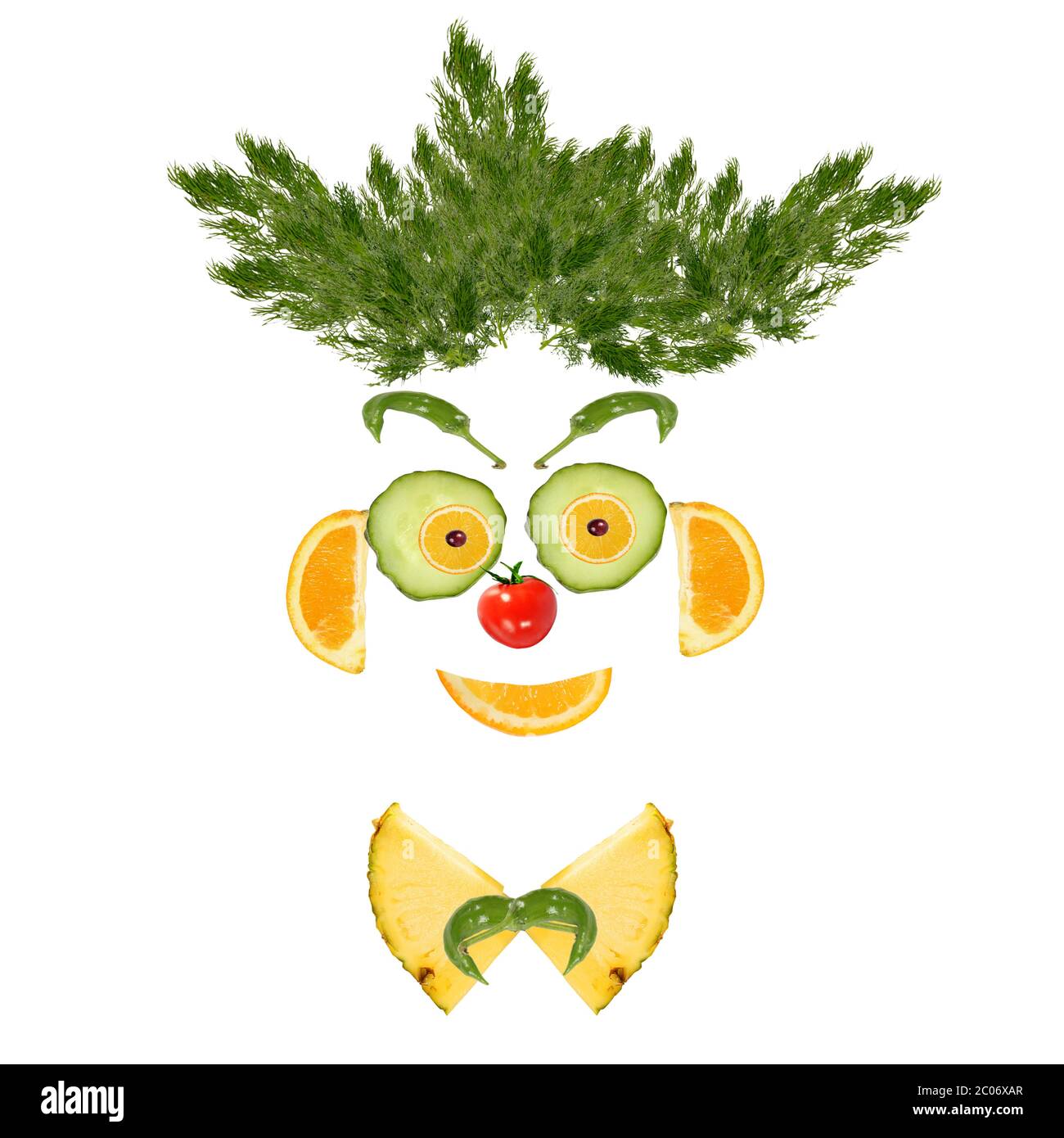Portrait d'homme souriant fait de légumes et de fruits Banque D'Images