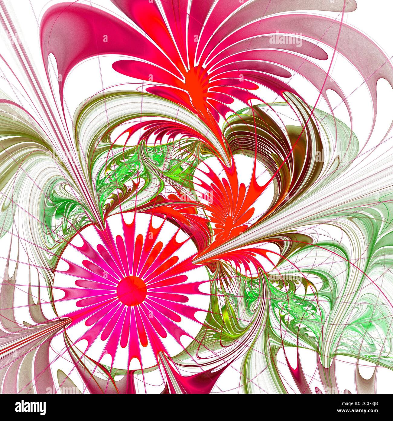 Fond floral. Palette vinous et vert. Conception fractale. Graphiques générés par ordinateur. Banque D'Images