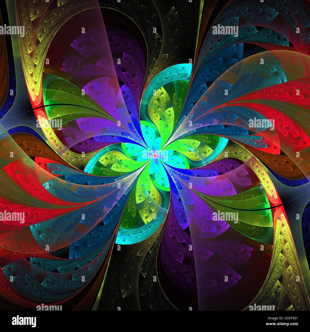 Fleur fractale multicolore. Graphiques générés par ordinateur. Banque D'Images