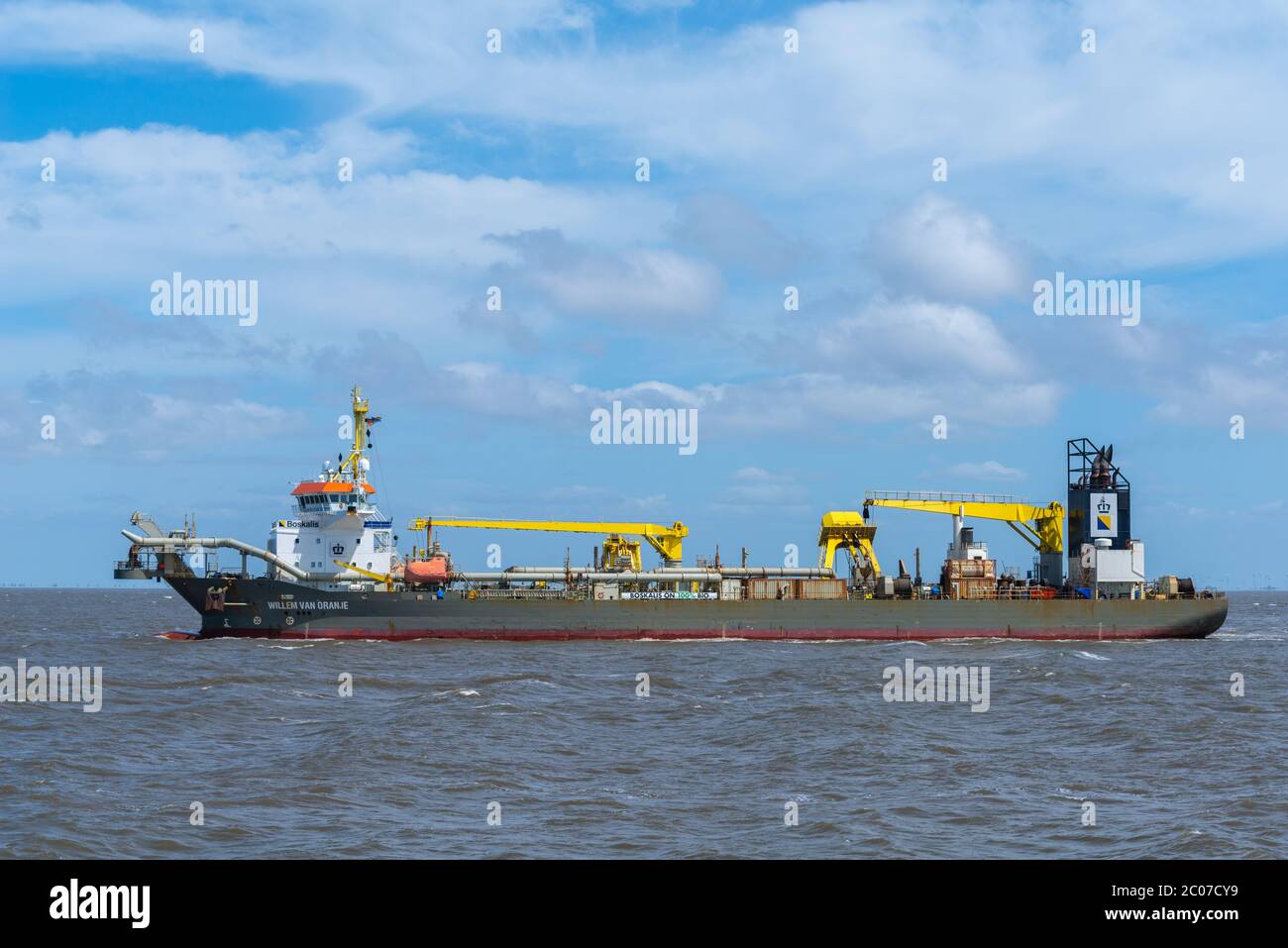 Garde-boue 'Willem Van Oranje', pays-Bas, approfondissant la voie navigable jusqu'à l'Elbe dans la mer du Nord au large de Cuxhaven, Basse-Saxe, Allemagne du Nord Banque D'Images