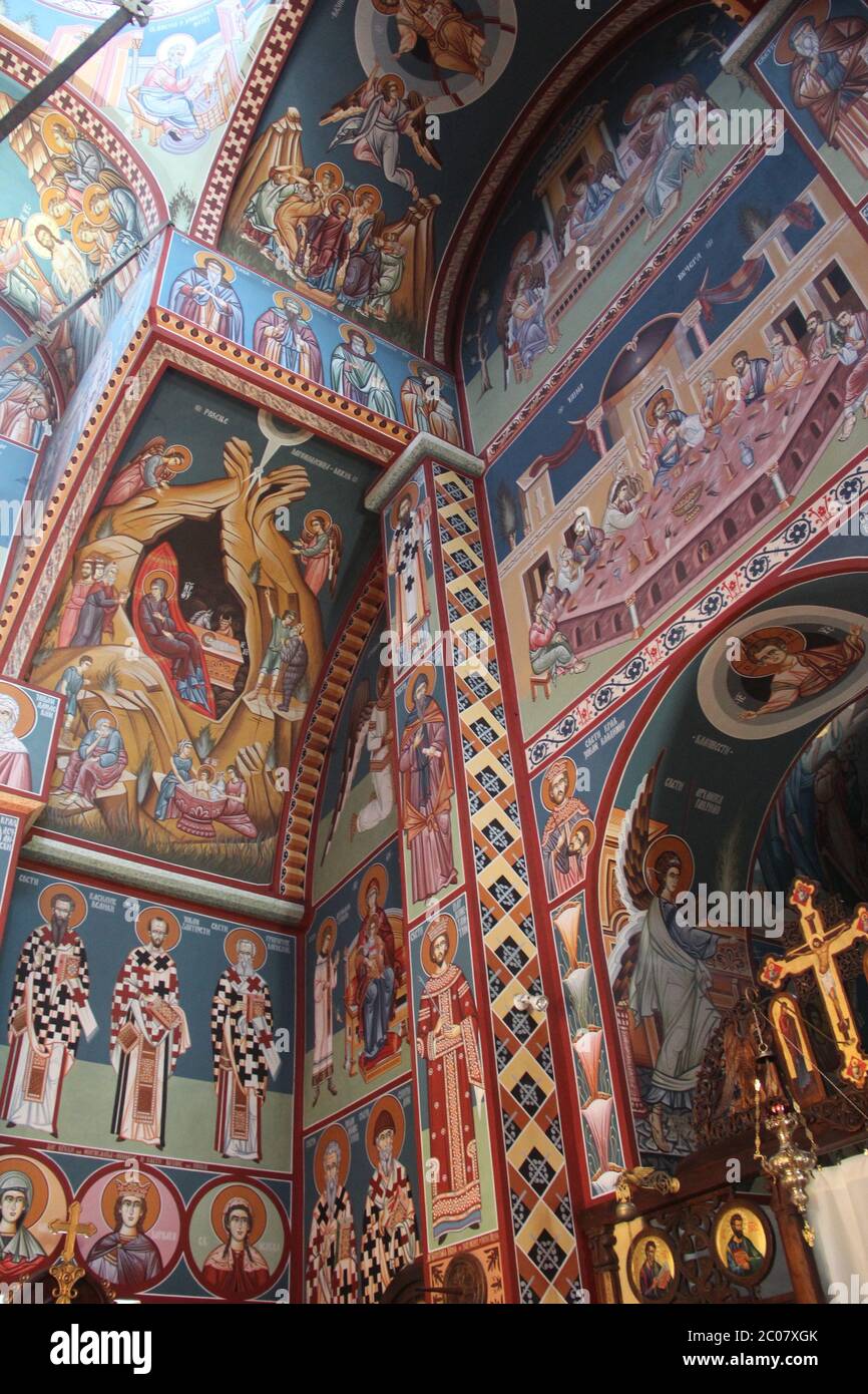 De belles fresques dans l'église orthodoxe de Saint-Nicolas à NIS, Serbie. L'église a également été une mosquée, ayant changé son but six fois. Banque D'Images