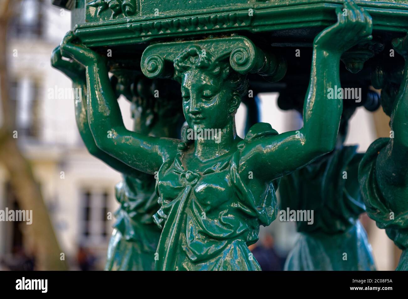 Détails des Fontaines Wallace de Paris, France. Conçu par Charles-Auguste Lebourg, sculpteur. Banque D'Images
