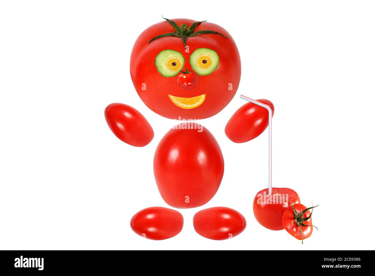 Une alimentation saine. Drôle de petite tomate conserve le jus de tomate Banque D'Images