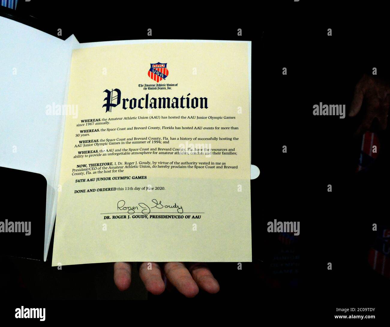 Viera. Floride. ÉTATS-UNIS. 11 juin 2020. Le gouverneur de Floride Ron DeSantis a annoncé que les 54ème Jeux Olympiques juniors de l'AUA se tiendront sur la côte spatiale de Floride. Initialement prévu dans l'État de Virginie, des responsables du comté de Brevard ont rapidement accueilli les Jeux après l'indisponibilité des installations sportives de Virginie. Crédit photo : Julian Leek/Alay Live News Banque D'Images