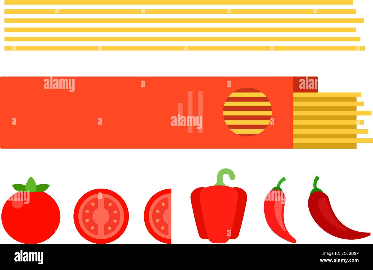 Spaghetti dans une boîte avec tomates et poivrons vecteur plat isolé Illustration de Vecteur