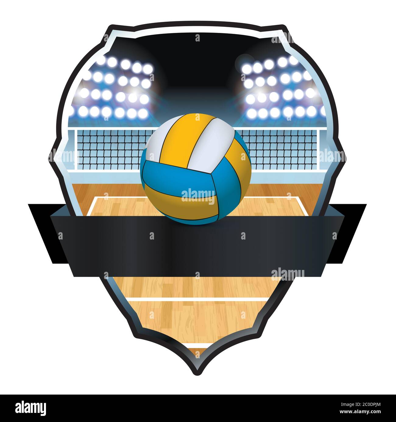 Illustration de l'insigne de volley-ball et de court Banque D'Images