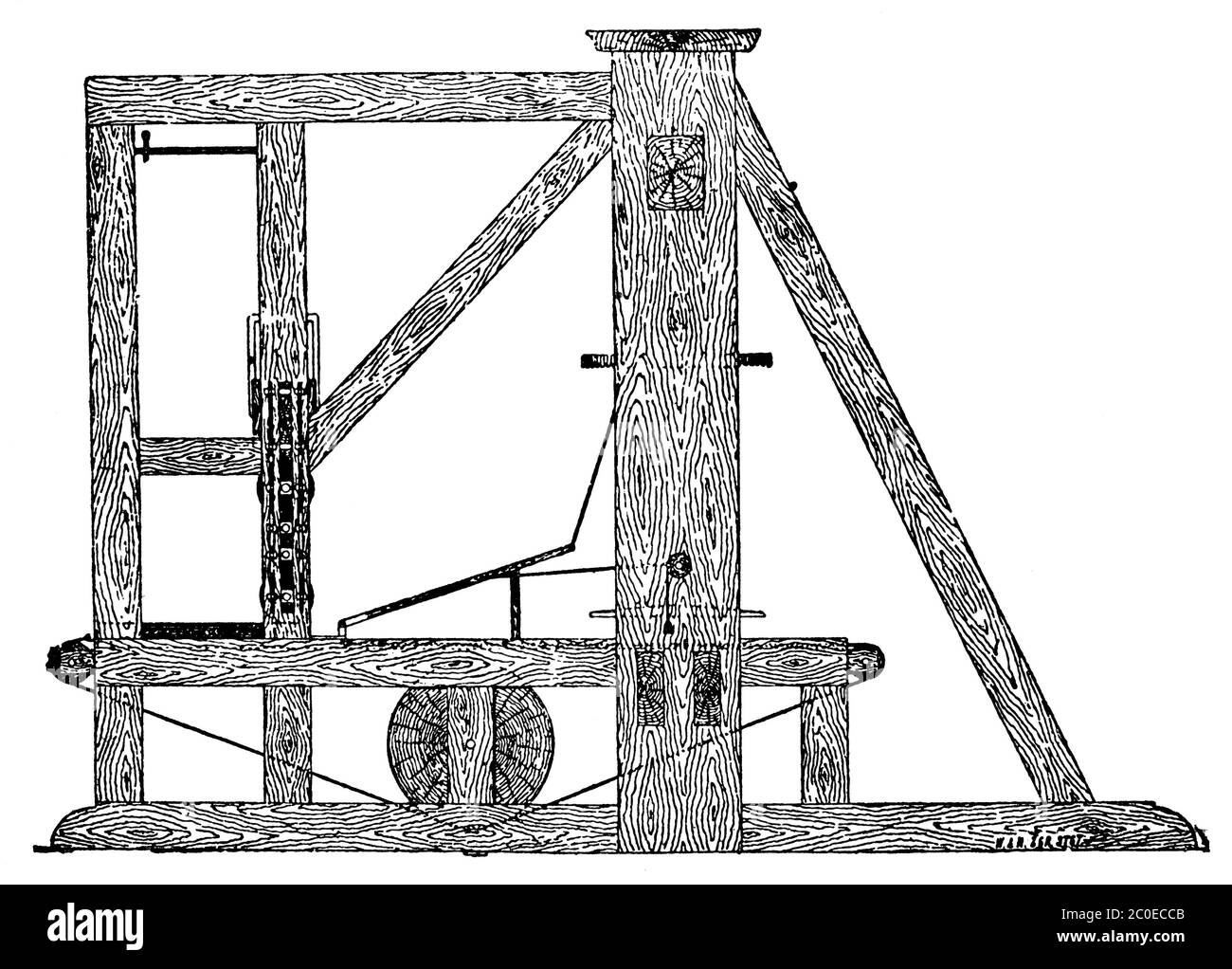 Première presse à grande vitesse de Koenig, 1811. Illustration du XIXe siècle. Fond blanc. Banque D'Images