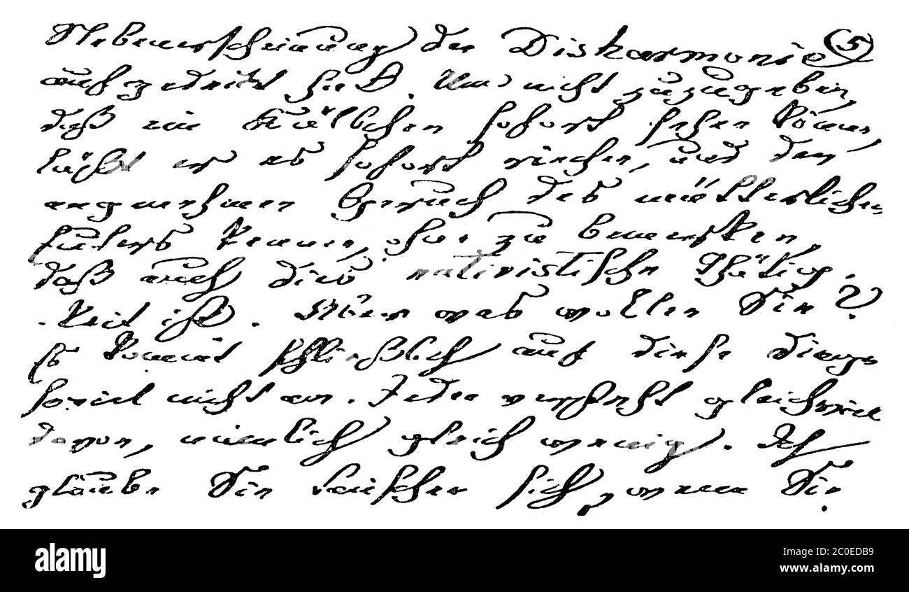 Un échantillon du texte imprimé dans le style d'écriture de stylo de quill. Illustration du XIXe siècle. Fond blanc. Banque D'Images