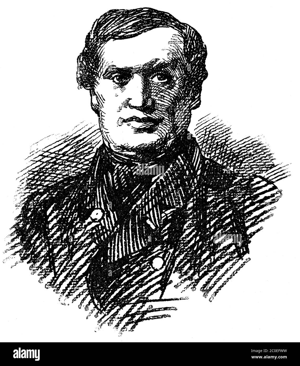Portrait de Wilhelm von Braumueller (1807–1884) - un marchand et éditeur de livres germano-autrichiens. Illustration du XIXe siècle. Fond blanc. Banque D'Images