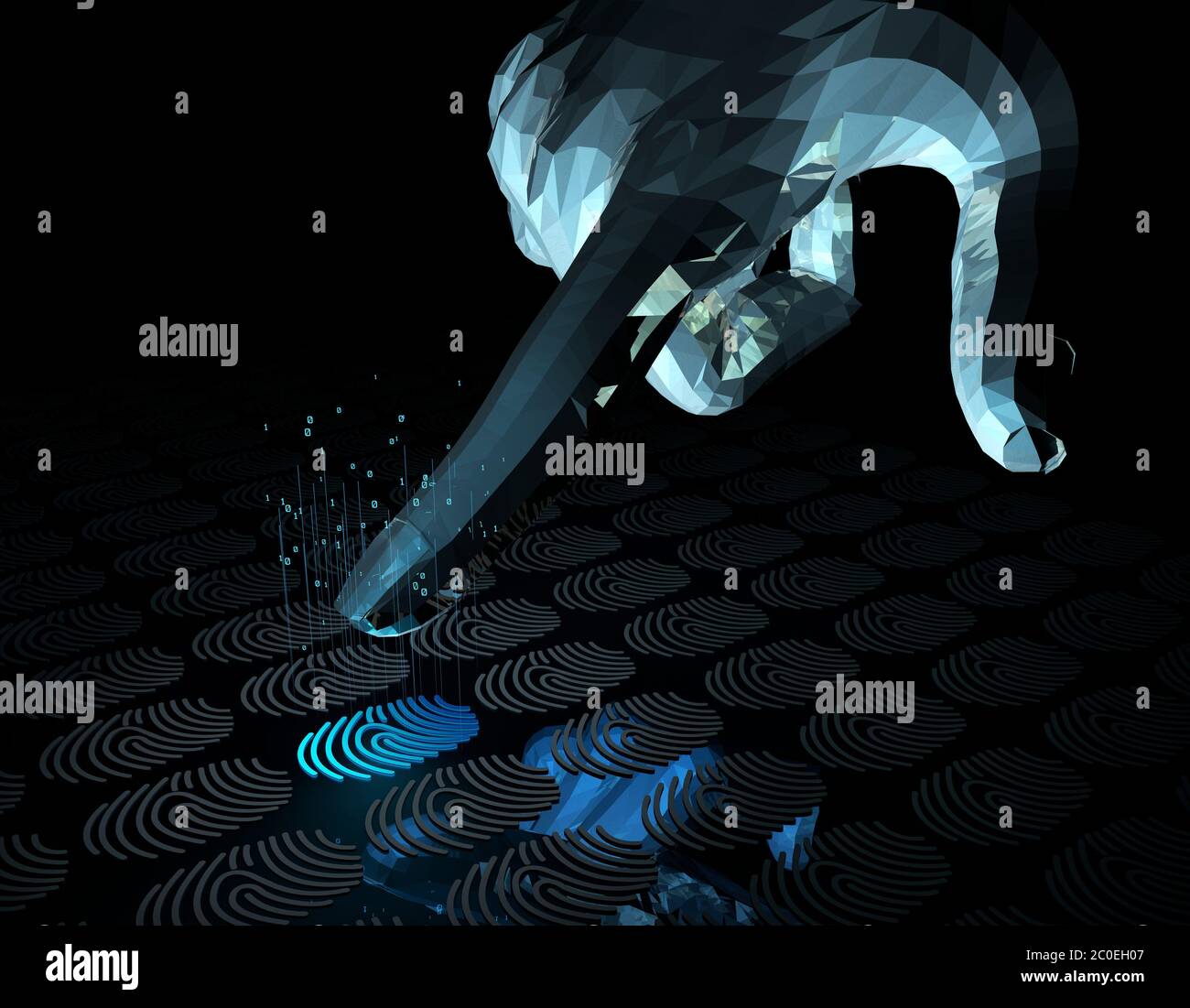 Empreinte digitale, identification et intelligence artificielle, code Banque D'Images