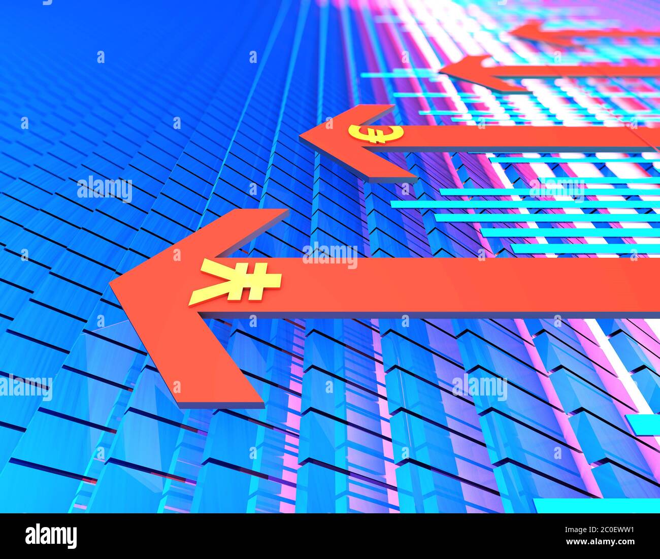 Flèche de succès des marchés boursiers, RMB et euro Banque D'Images