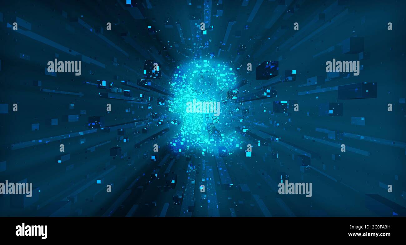 Technologie Big Data de cube, communication d'informations, symbole dièse Banque D'Images