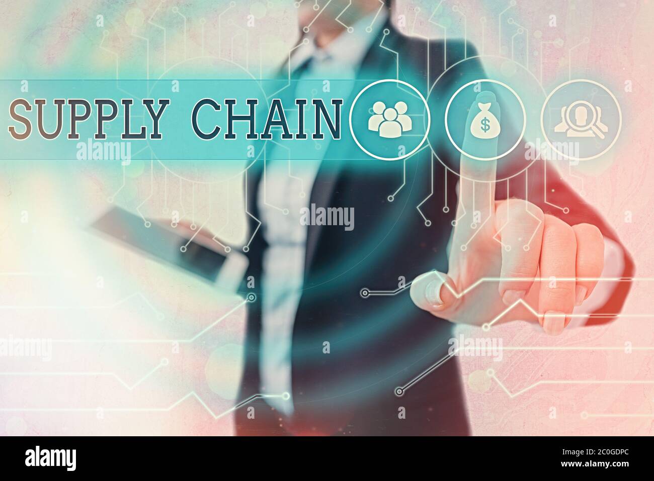 Note écrite indiquant la chaîne d'approvisionnement. Concept d'entreprise pour les aspects des processus logistiques de gestion d'entreprise modernes et intelligents Banque D'Images