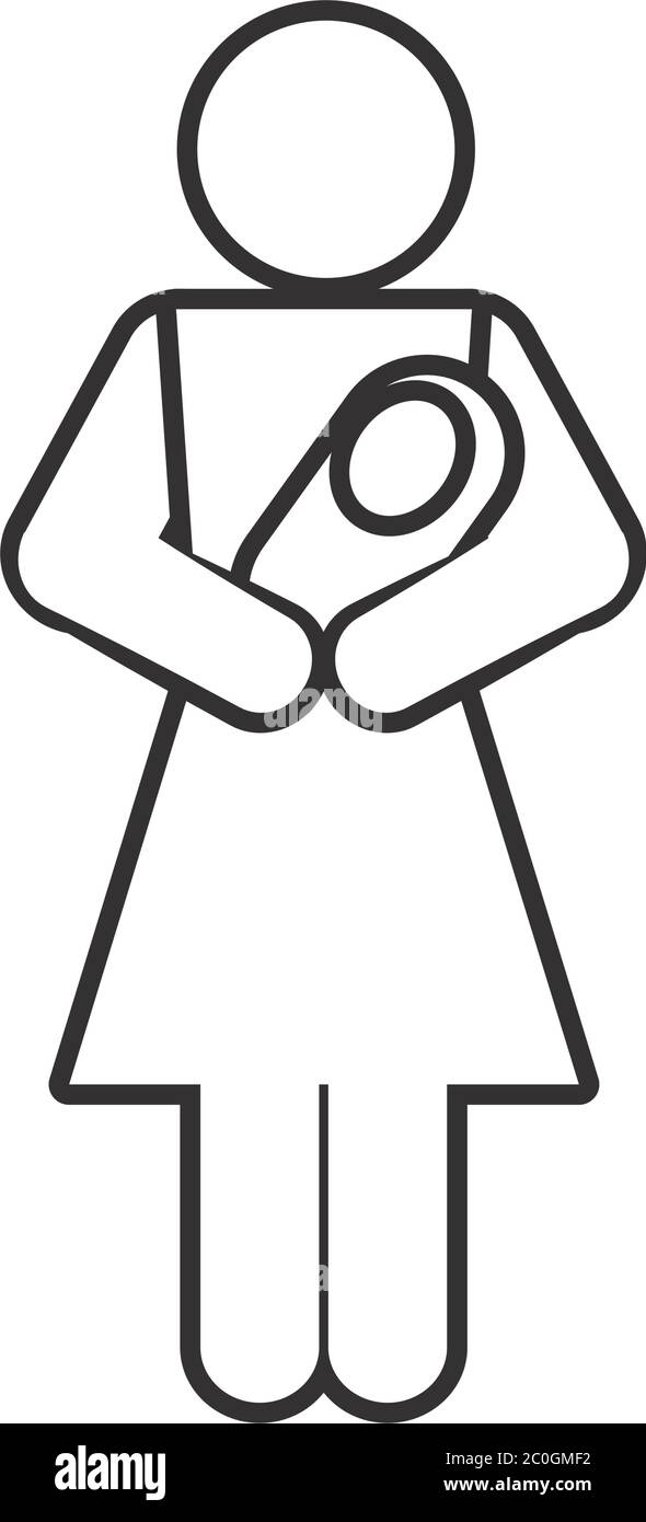 pictogramme femme avec un bébé dans les bras sur fond blanc, style de ligne, illustration vectorielle Illustration de Vecteur