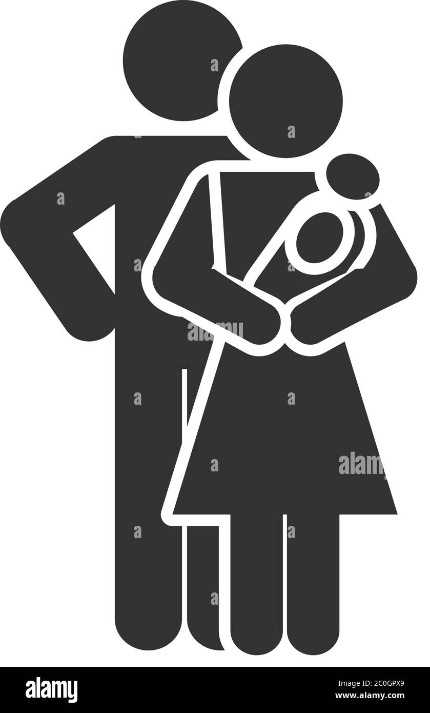 famille de pictogrammes avec bébé dans les bras sur fond blanc, style silhouette, illustration vectorielle Illustration de Vecteur