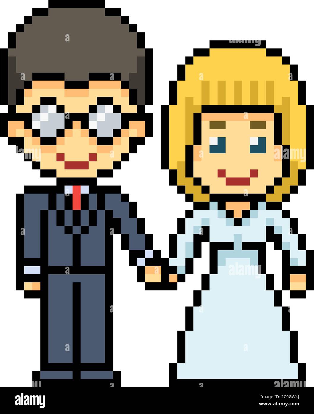 dessin animé isolé de mariage de pixel art vectoriel Illustration de Vecteur