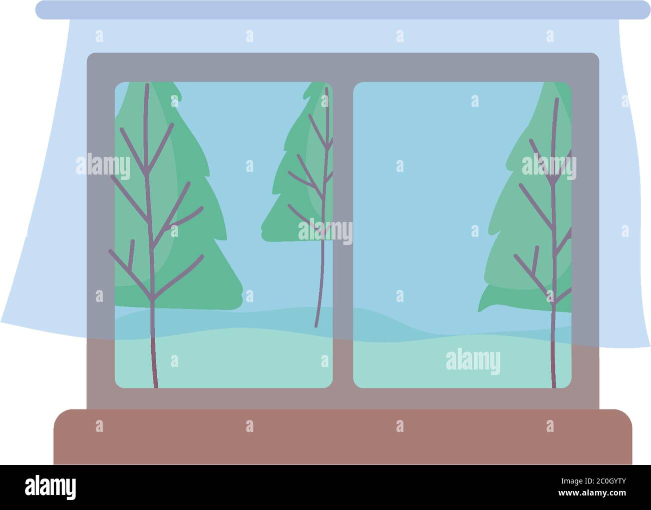 fenêtre de vue paysage avec rideaux icône isolée conception fond blanc illustration vectorielle Illustration de Vecteur