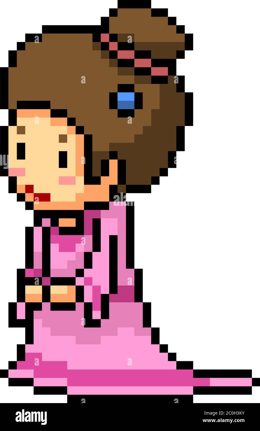 vector pixel art fille robe bande dessinée isolée Image Vectorielle ...