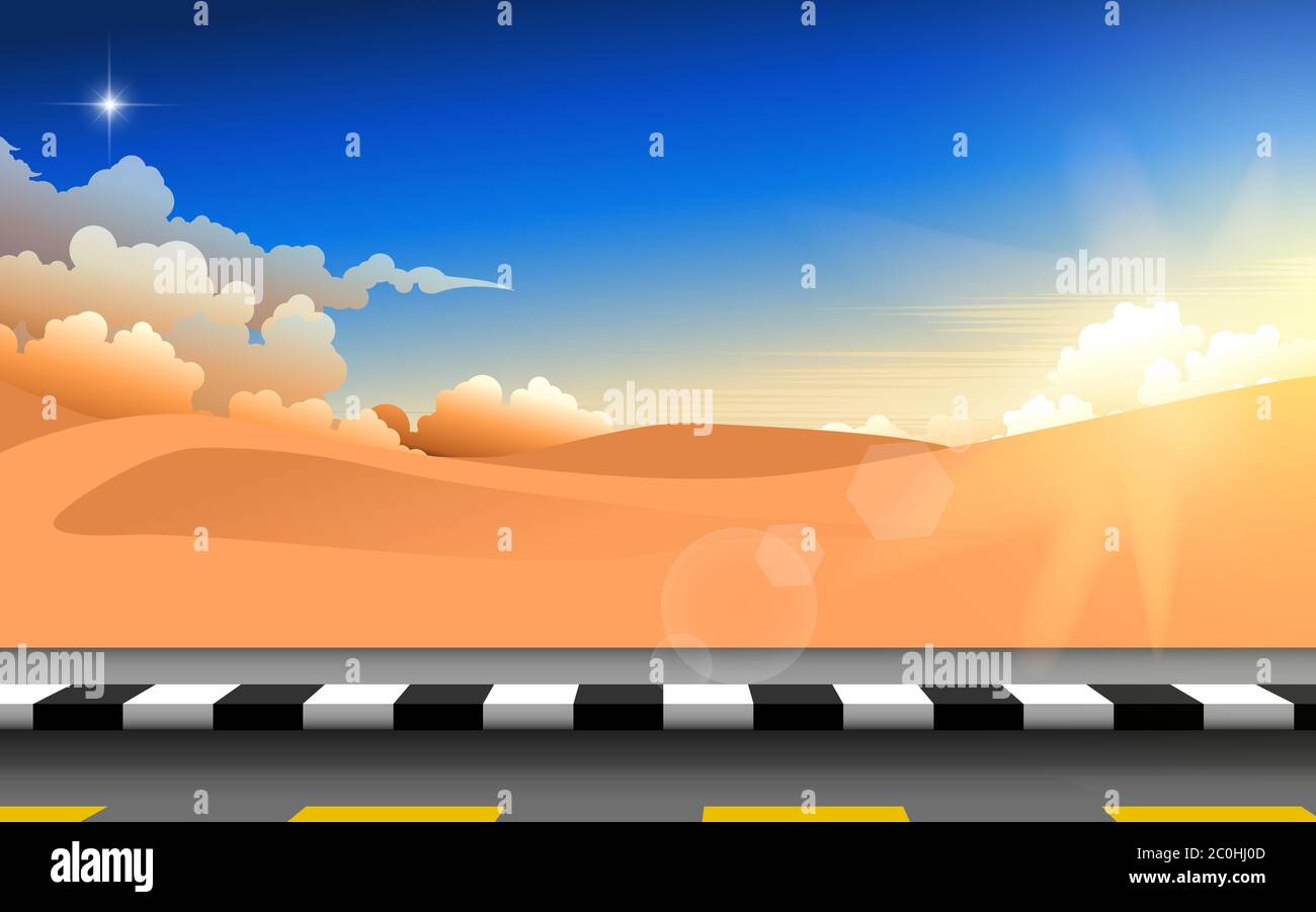 paysage de route dans le désert le matin Illustration de Vecteur