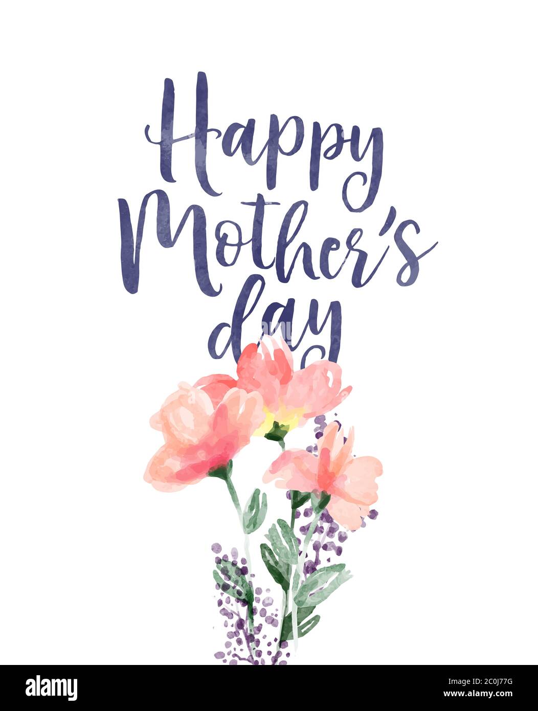 Carte de vœux de la fête des mères avec citation typographique et illustration de bouquet de fleurs de printemps aquarelle colorée Illustration de Vecteur