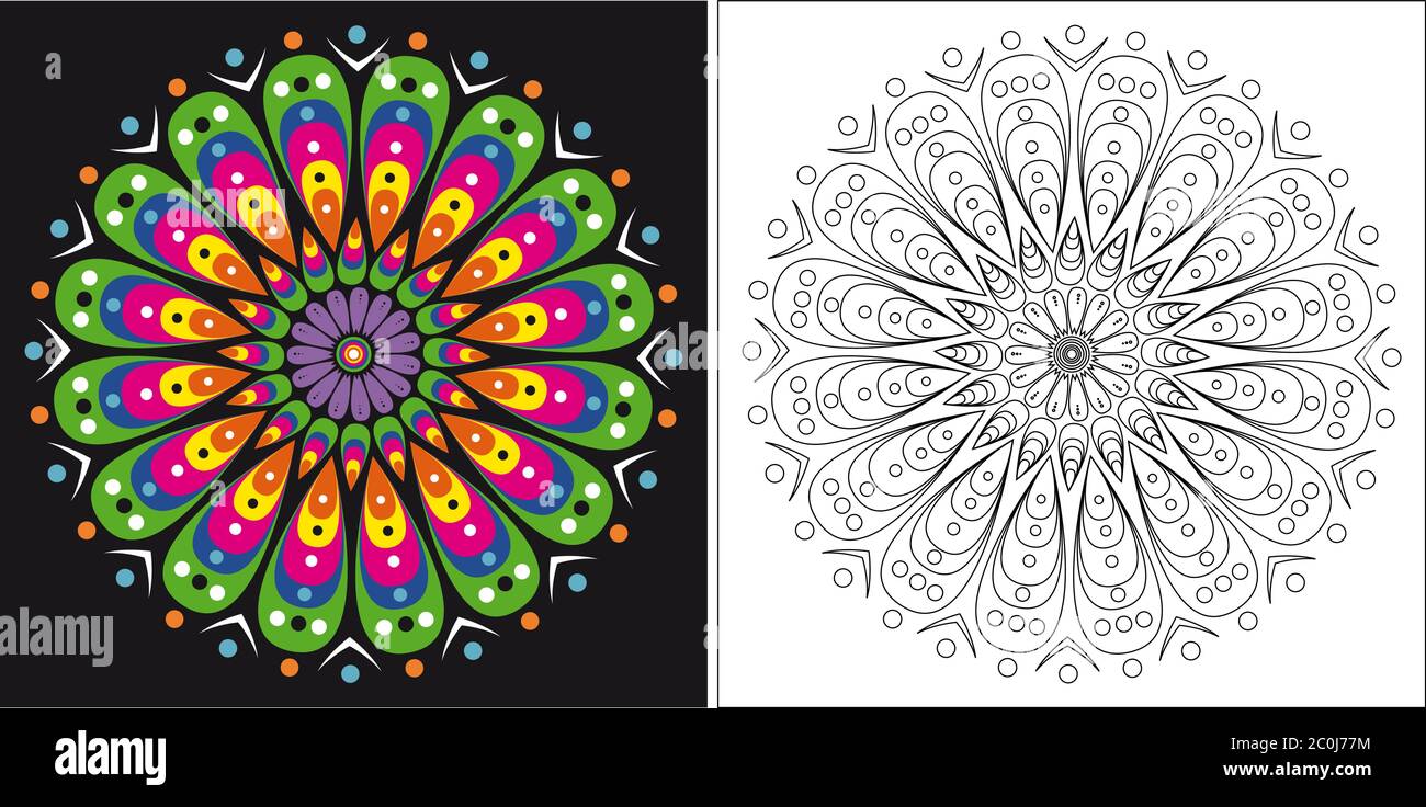 Modèle de livre de coloriage pour adultes et enfants. Joli mandala dessin animé fleur vectorielle Illustration de Vecteur