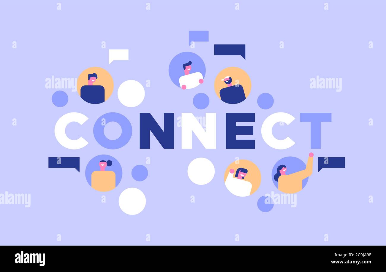 Illustration De La Connexion Au Reseau Social Avec Bulles De Chat Concept De Citation De Texte Connect Dessin Anime Moderne Et Plat De Personnes Groupe D Amis Sur L Application De Message En Ligne