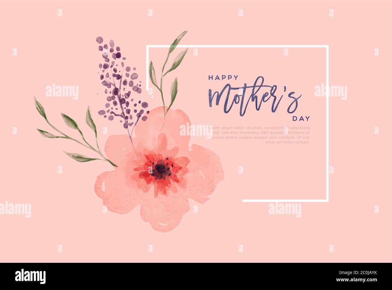 Modèle de carte de vœux de fête des mères de Noël rose à la main, dessin d'aquarelle, pour les vacances en famille. Illustration de Vecteur