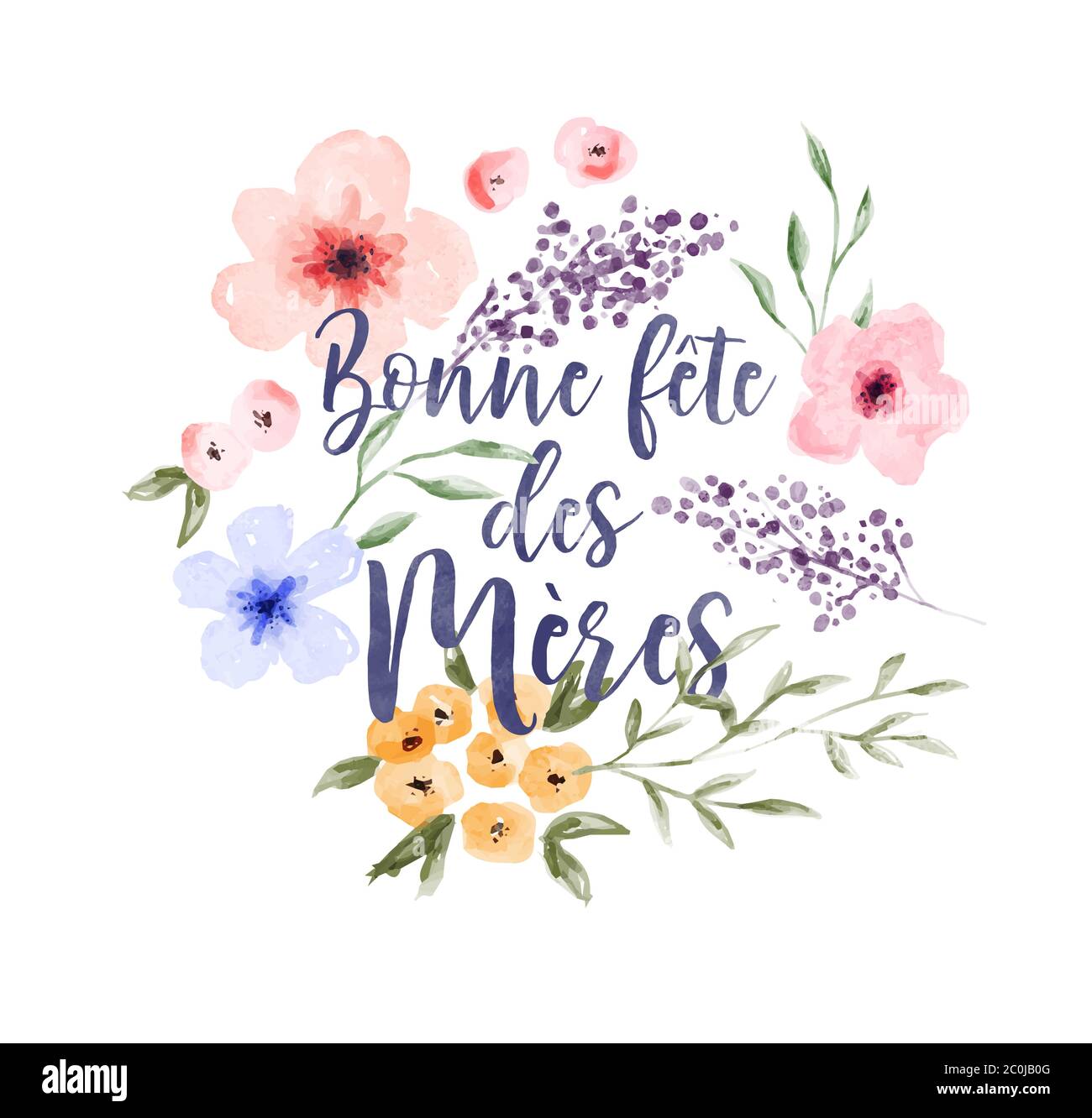 Carte de vœux Happy Male Day typographie citation avec aquarelle colorée fleur de printemps décoration traduite en français. Illustration de Vecteur