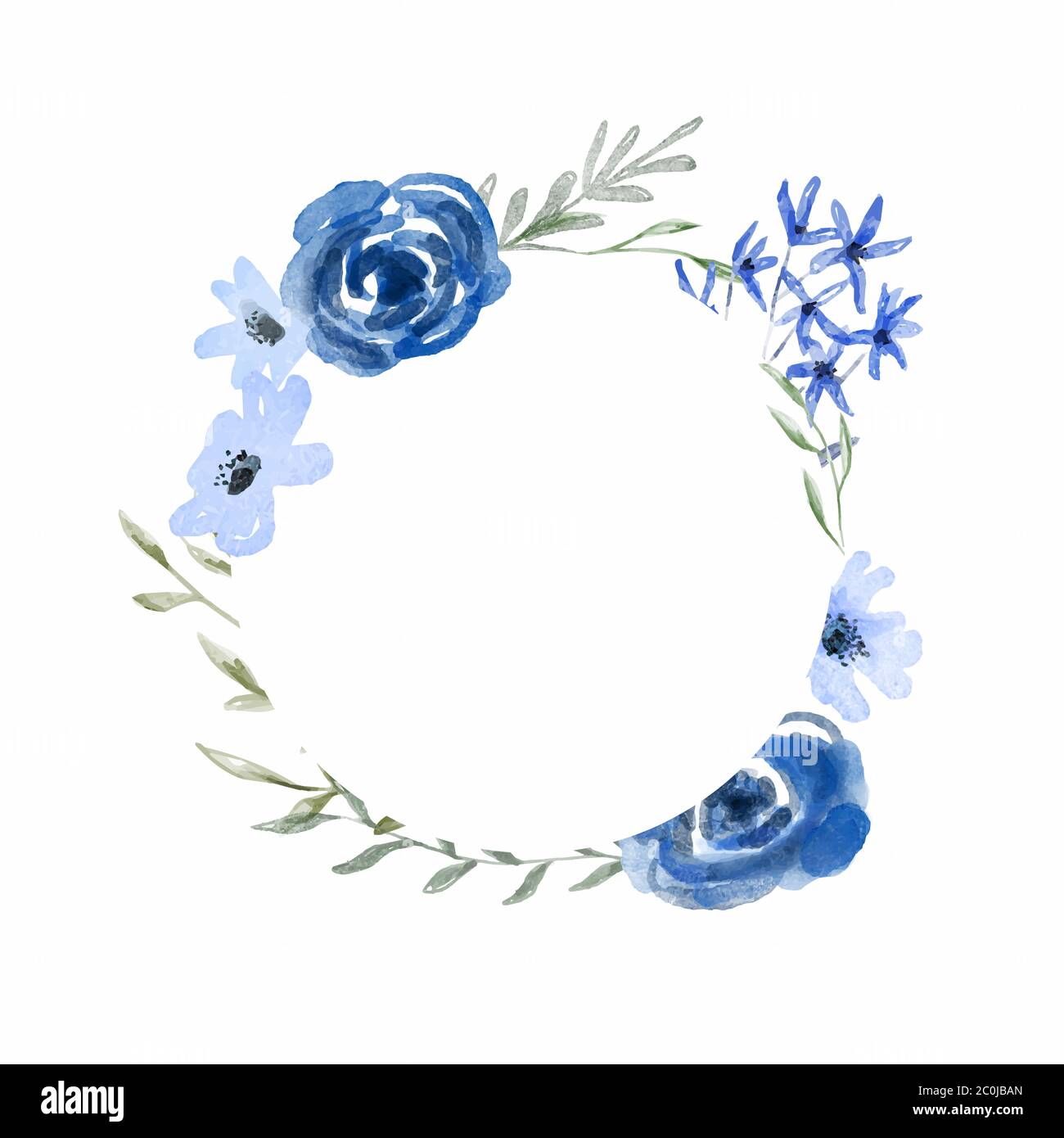 Illustration de la couronne de fleur de rose aquarelle bleue sur fond isolé. Modèle de printemps floral de style vintage pour la présentation des produits, le mariage Illustration de Vecteur