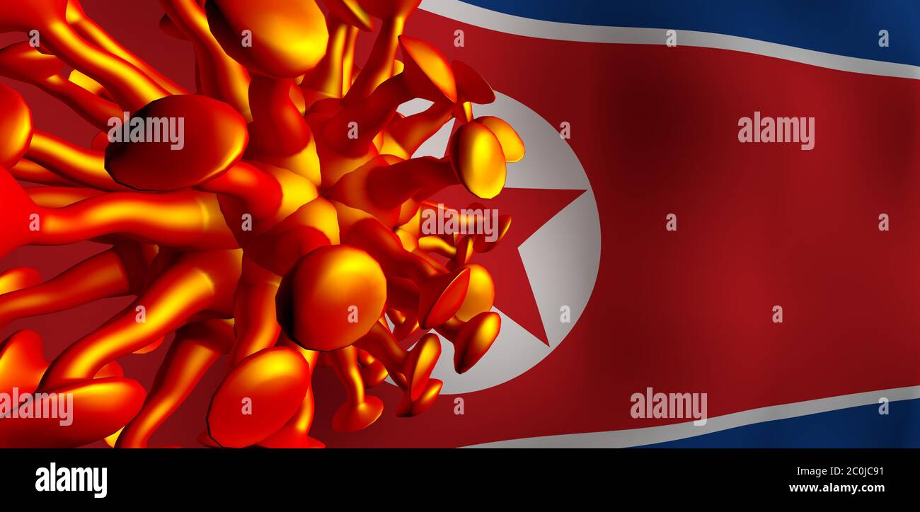 Coronavirus et drapeau nord-coréen, infection et propagation Banque D'Images