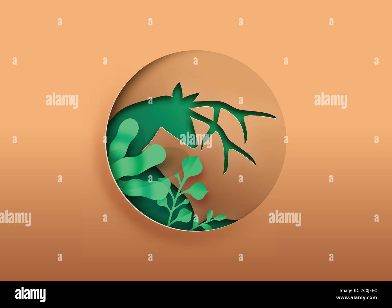 Illustration de la coupe de papier de cerf avec feuille de plante verte, découpe de forme de cercle pour la protection des animaux sauvages, l'éducation ou le concept écologique. Environnement sauvage Illustration de Vecteur