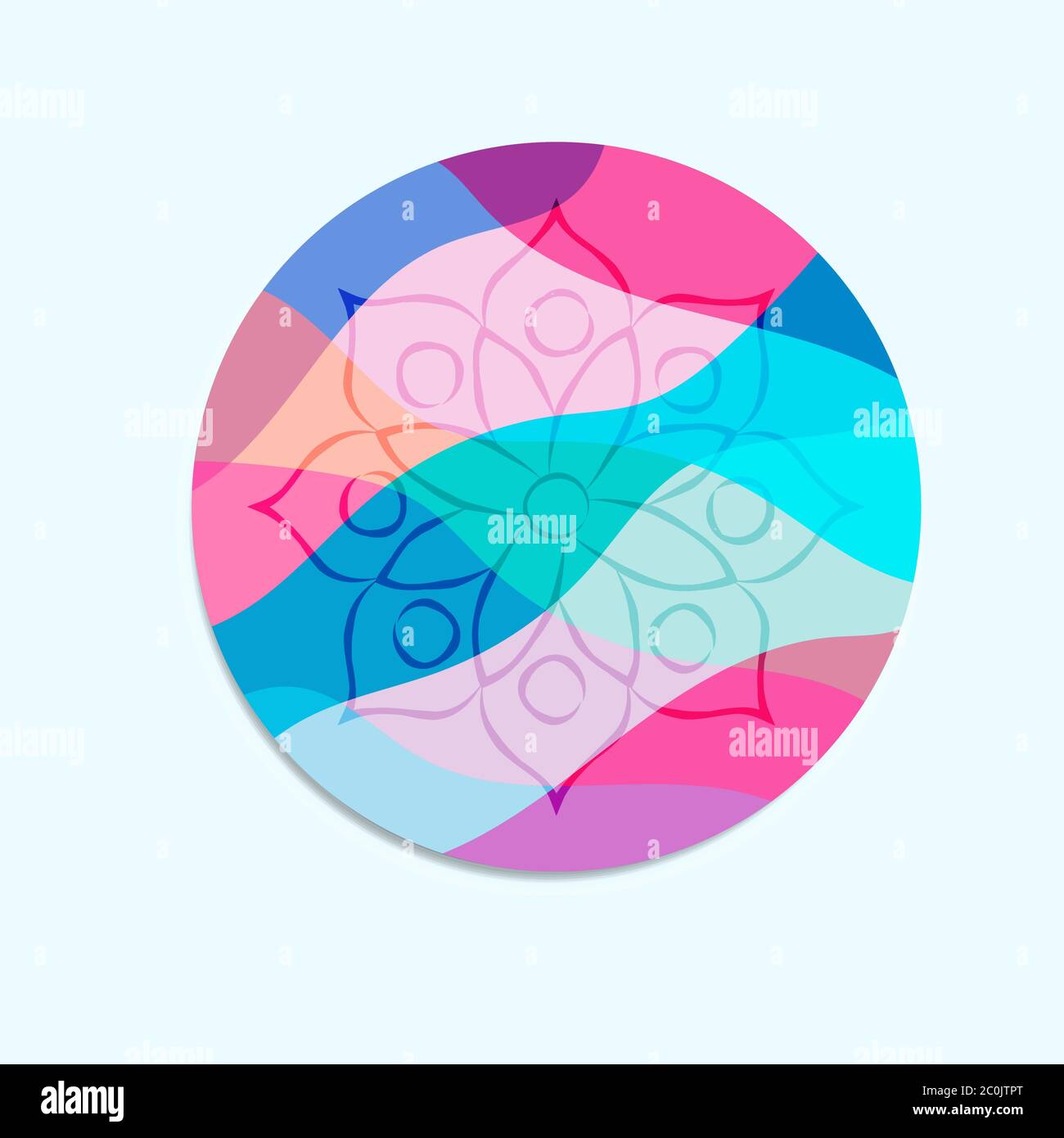 Cercle de fleurs de mandala dessiné à la main avec un motif abstrait coloré sur fond blanc isolé. Art floral traditionnel indien pour le yoga ou la bohême Illustration de Vecteur