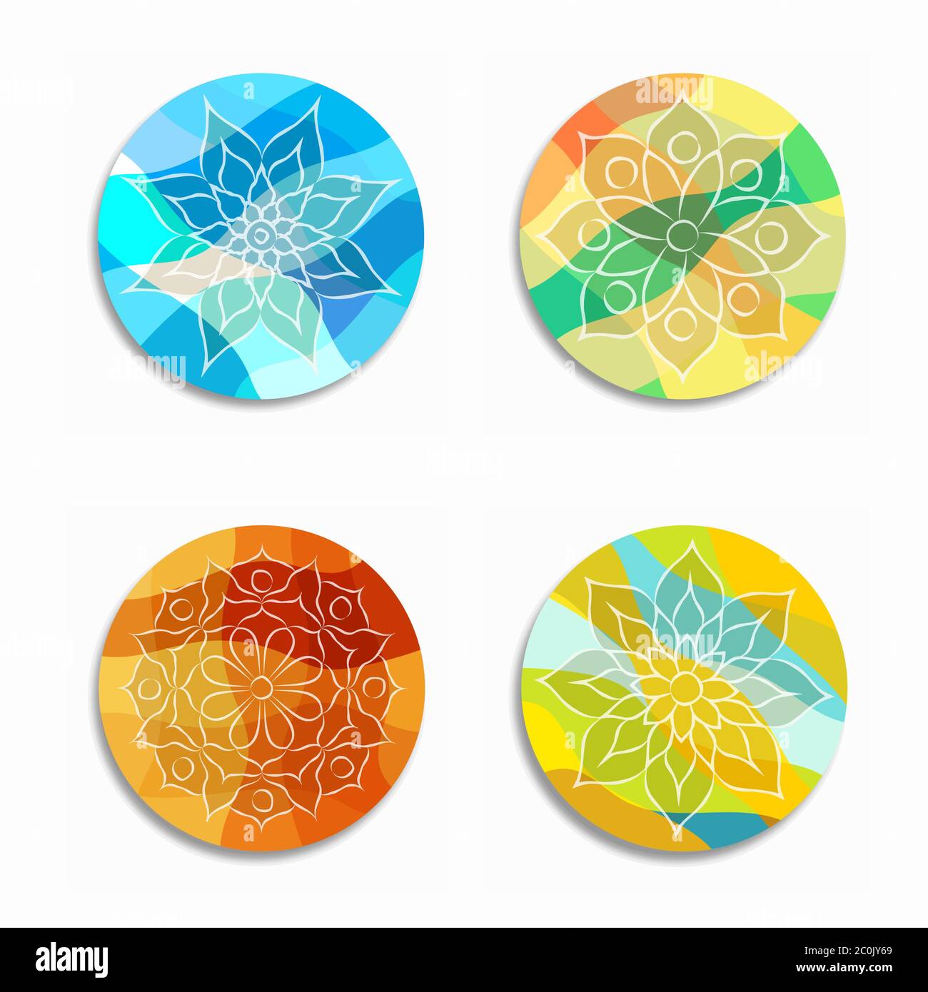 Décoration indienne abstraite de fleurs de mandala ou de lotus avec cercle floral coloré sur fond isolé. Illustration de Vecteur