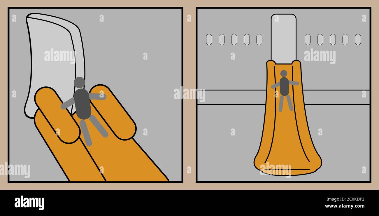 Deux icônes avec une glissière d'avion pour l'évacuation d'urgence Illustration de Vecteur