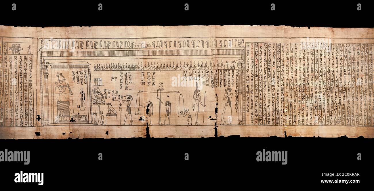 Livre égyptien antique des morts papyrus - Spell 126 - que dire dans le jugement devant Osiris, Livre des morts de Iufankh, période Ptolemaic (332- Banque D'Images