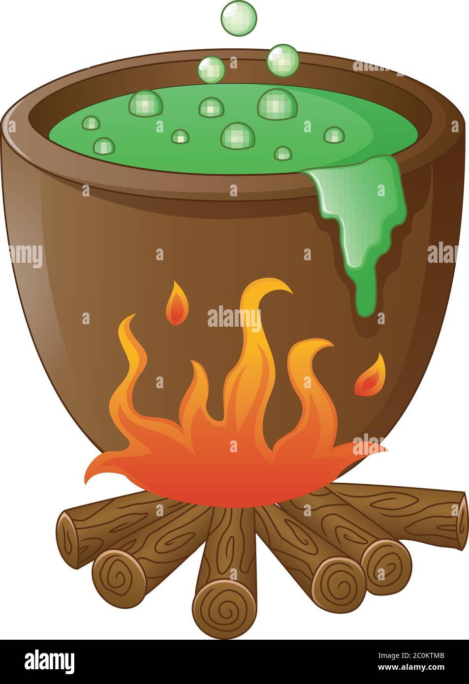 Marmite avec potion verte bouillante sur feu de bois Image Vectorielle  Stock - Alamy