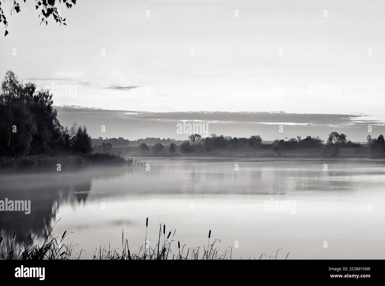 Le paysage du matin avec lever du soleil sur l'eau en t Banque D'Images